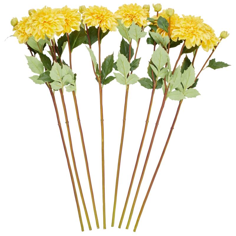 Faux Foliage Dahlia Tall Artificial Flower Stem - Set of 8 Yellow - Roche River Decor - Yellow