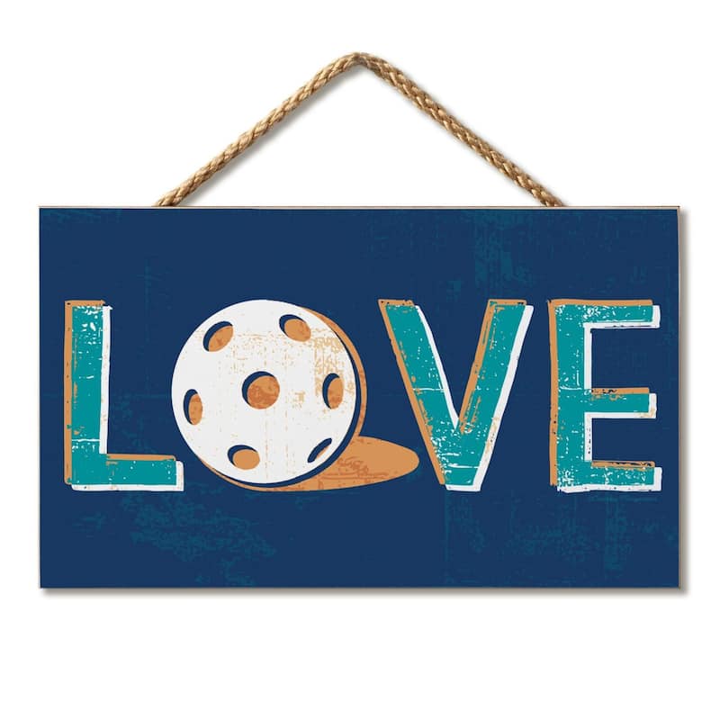Pickleball Love Hanging Wood Sign 9.5" x 5.75" Made in the USA - Multi