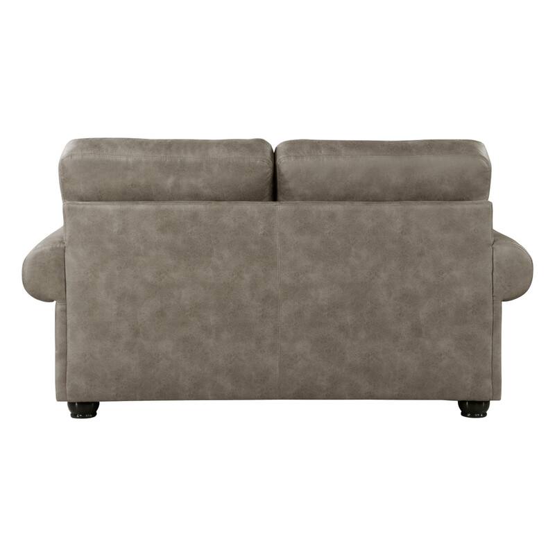 Jade 72 Inch Loveseat, Taupe Brown Microfiber, 4 Pillows, Cushioned, Wood