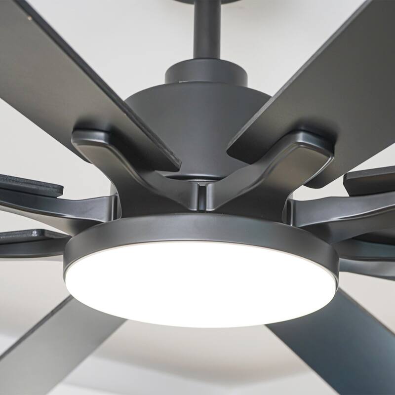 72" Modern Black Large Ceiling Fan with Light, Remote and Bluetooth Control