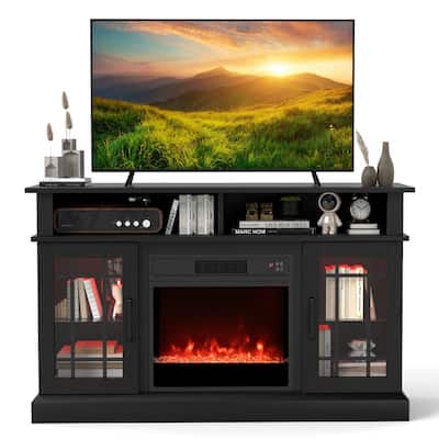 MDF Fireplace TV Stand with RGB LED, Remote and Storage - 48" L x 16" W x 29" H