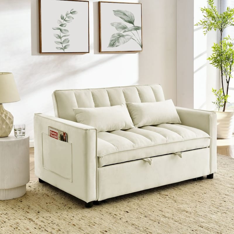 Modern Velvet Loveseat Sofa Couch Pull Out Bed,3 in One Convertible