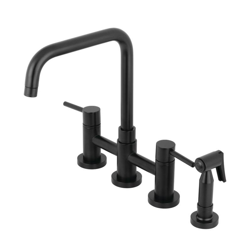 Kingston Brass Concord Two-Handle Bridge Kitchen Faucet with Brass Sprayer - Matte Black
