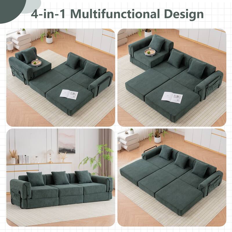 Folding Recliner Sofa 3-seater Straight Row Sectional Sofa Convertible Sleeper Sofa Bed, Fold Out Floor Couch Modular Sofa