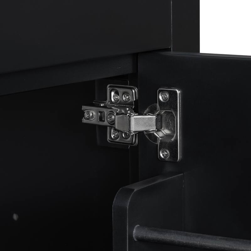 Modern Bathroom Vanity Freestanding Storage Cabinet with Flip-down Drawer, Double Door Organizer and Adjustable U-shaped Shelf