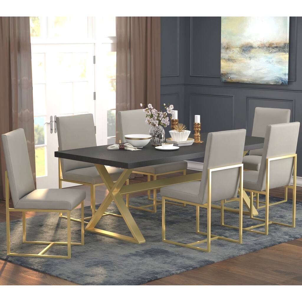 Contemporary Modern Goldtone Dining Set with Floating Design Chairs