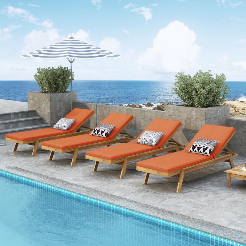 Caily Outdoor Acacia Wood Outdoor Chaise Lounge with Cushions by Christopher Knight Home