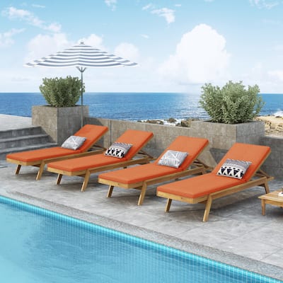 Caily Outdoor Acacia Wood Outdoor Chaise Lounge with Cushions by Christopher Knight Home