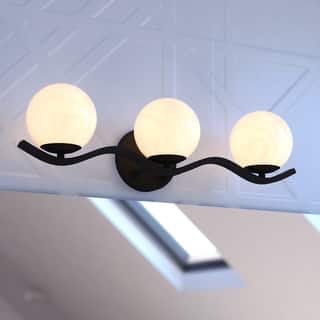 VAXCEL Monticello Bathroom Vanity Lighting Fixture, White Alabaster Glass Globe Shades, Dimmable, Reversible Wall Light