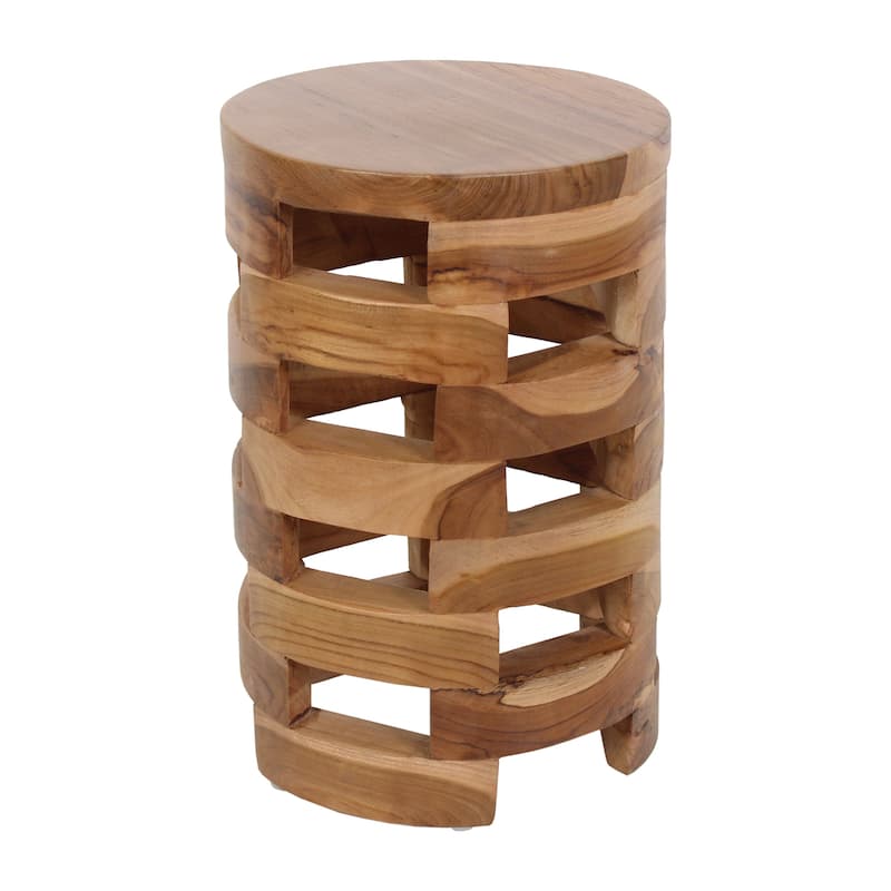 Solid Wood Open Slat Round Accent Table by East at Main - Natural
