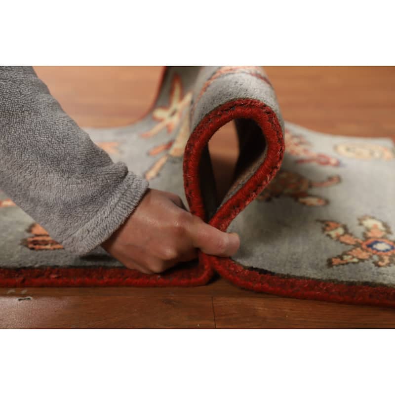 Hand Knotted Oriental 100% Wool Carpet Traditional Animal Pictorial Greys & Charcoal Art Deco Area Rug - 3' 0'' X 2' 0''