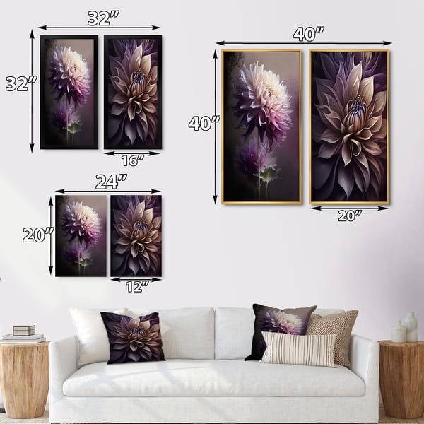 Designart "Purple Dahlia Flower" Dahlia Framed Wall Art Set Of 2 - Purple Wall Art Set Of 2
