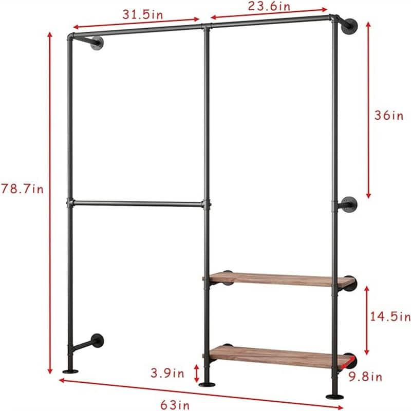 Gold Pipe Clothes Racks with White Shelves - 9.8"D x 63"W x 78.7"H