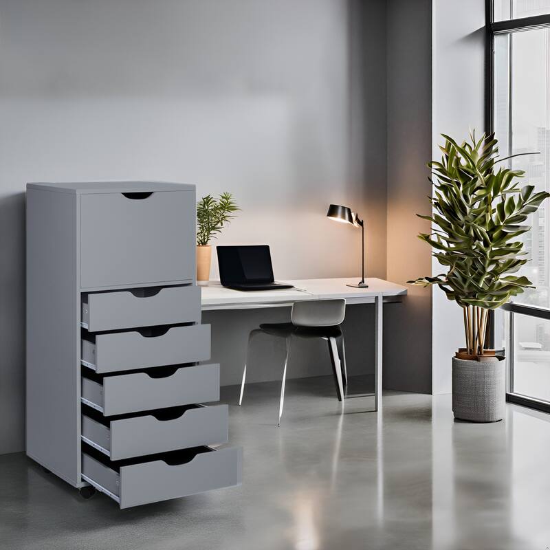 6 Drawer Wooden Dresser, Vertical Storage Cabinet with Makeup and Craft Organizer for Home Office