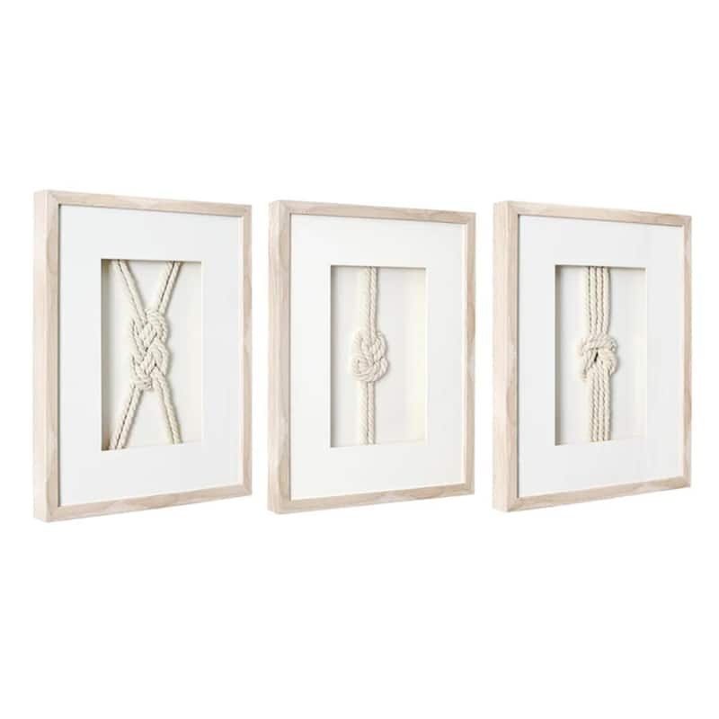 American Art Decor Naut Shore Framed Nautical Knots Wall Decor in Natural 3-piece set - Natural