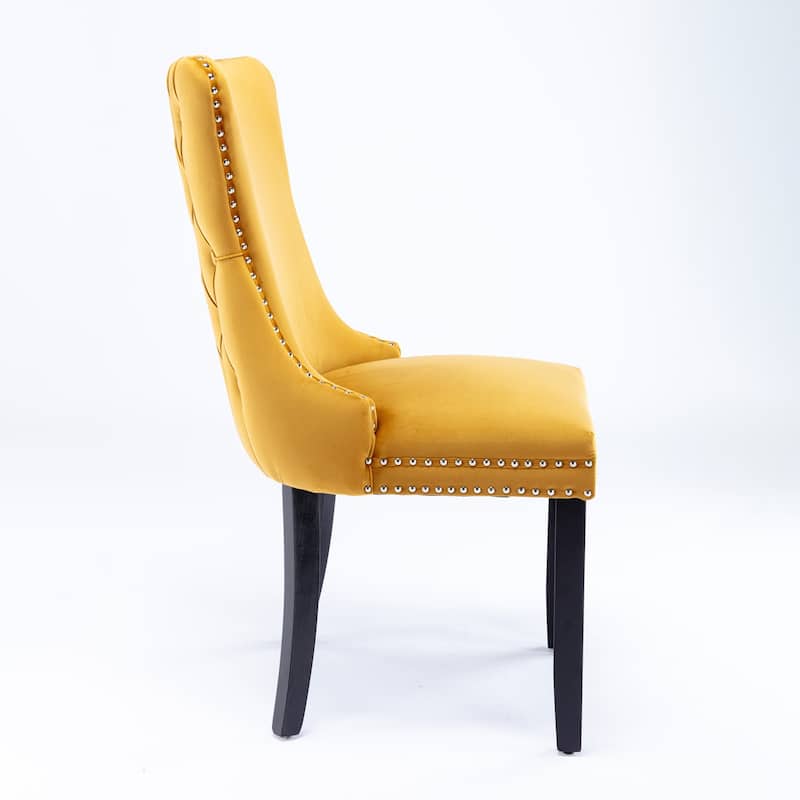 Upholstered WingBack Dining Chair with Backstitching Nailhead Trim and Solid Wood Legs,Set of 2