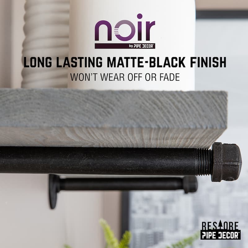 PIPE DECOR 36" Solid Wood Wall Shelves with Rustic Black Industrial Steel Pipe Brackets, Set of 2