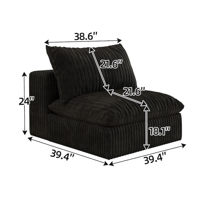 Anmytek Modern Black Corduroy Cloud Sofa No Assembly Required Double Layer Deep Seat Modular Sectional Couch for Living Room