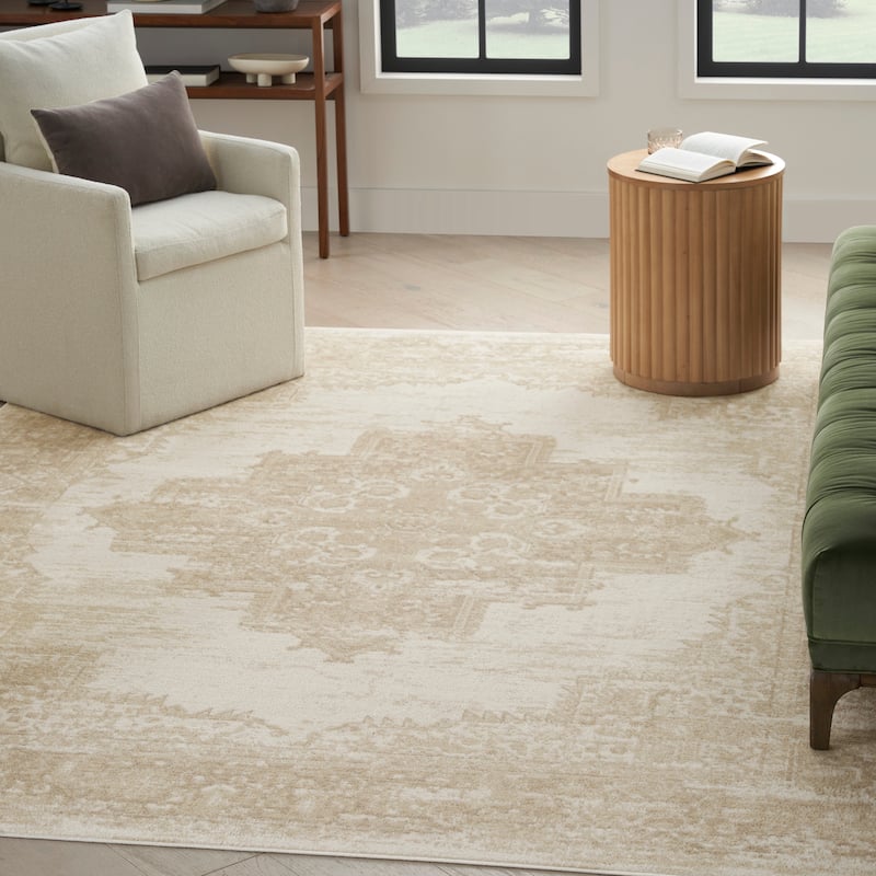Nourison Grafix Distressed Vintage Medallion Area Rug - 6' x 9' - Ivory/Beige