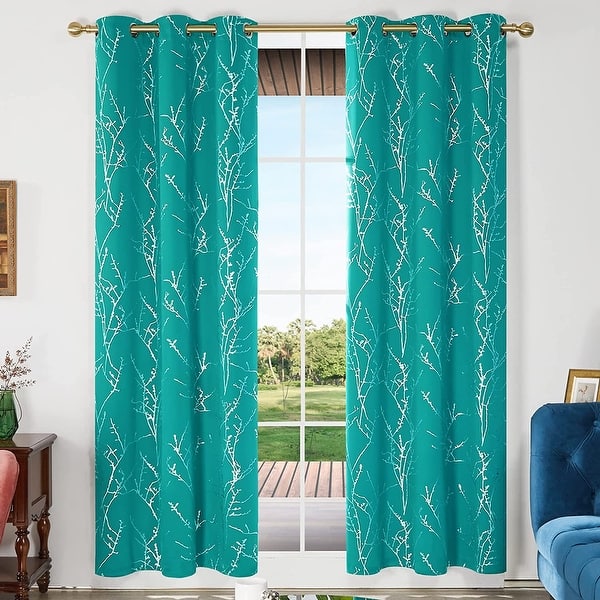 Deconovo Blackout Silver Tree Twigs Curtains 42 Width(2 Panel) - 42x63 Inch - Turquoise