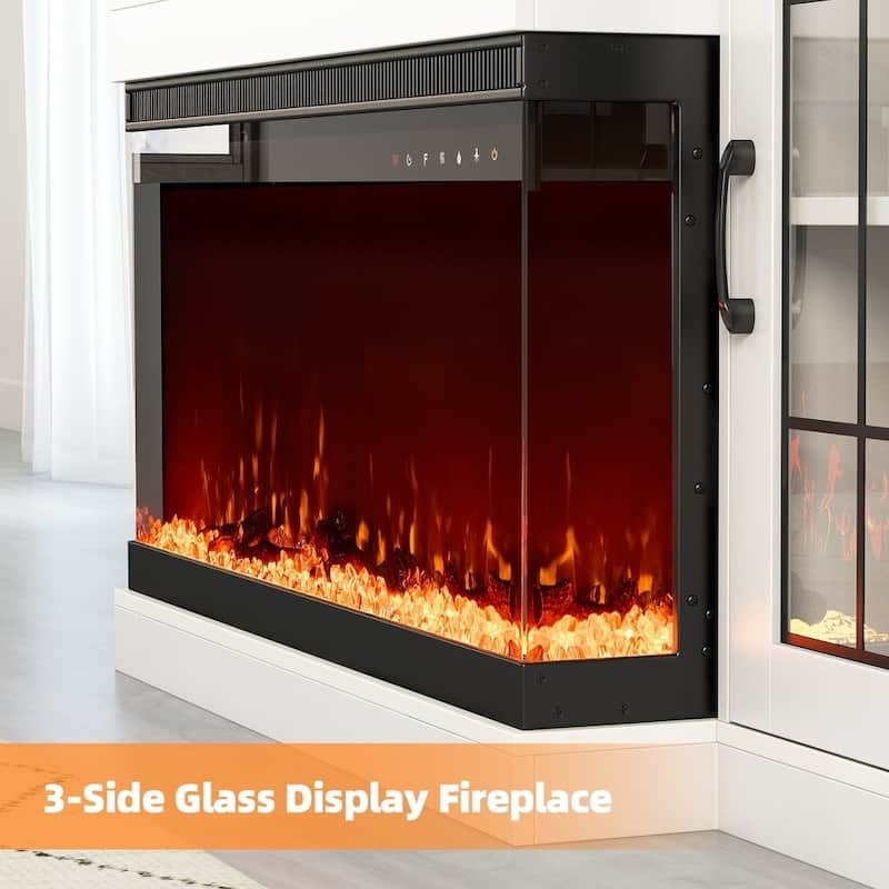 Erommy Entertainment Center with Adjustable Glass Shelves and Built-in Electric Fireplace - 70"