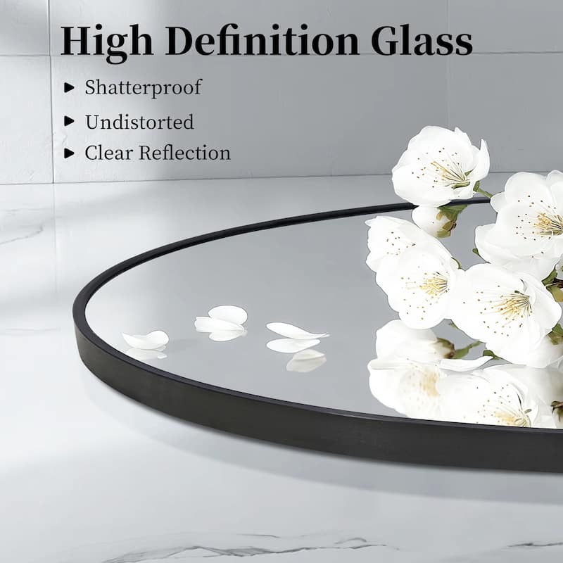 Black Oval Mirror for Bathroom Aluminium Alloy Frame Wall Mount Mirror