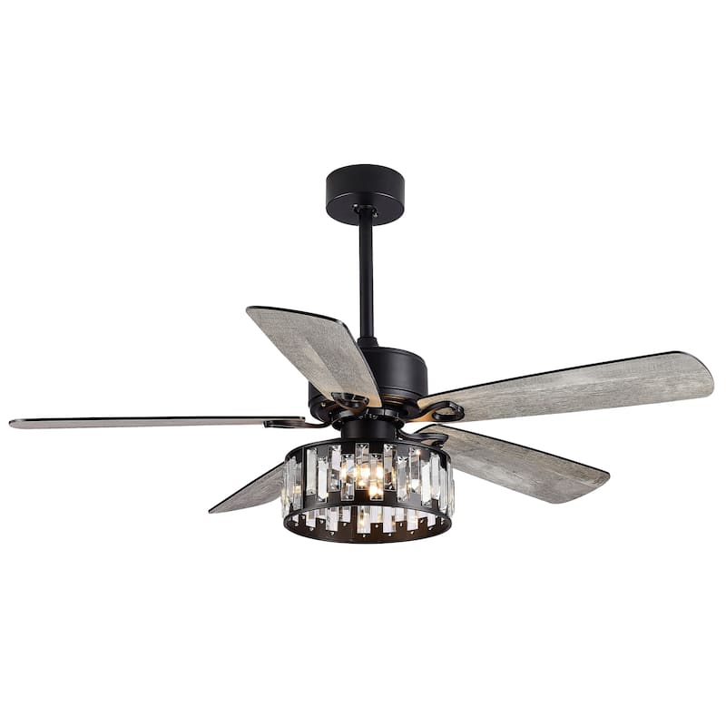 52 in. Indoor Black Ceiling Fan with Crystal Light Kit and Remote Control Included