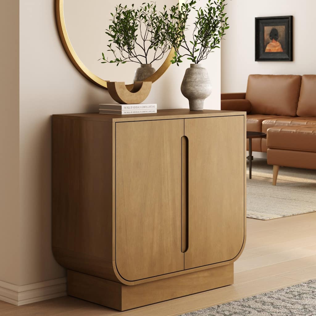Joey Mid Century Modern Storage Cabinet, Arched Accent Cabinet with Rounded Bottom Edges and Integrated Door Pull Cutouts