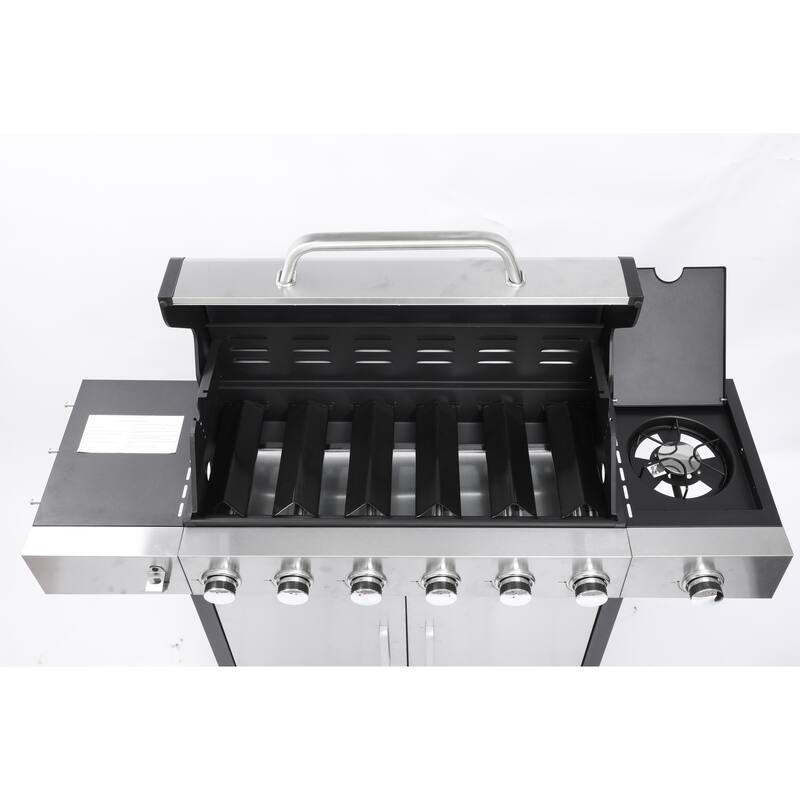 6-Burner Propane Gas Grill with Side Burner & Caster, Outdoor BBQ Grill Stainless with Steel Control Panel for Picnic