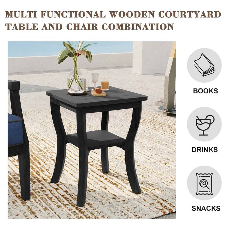 Black Wood Patio Accent Chairs with Water-Resistant Cushions