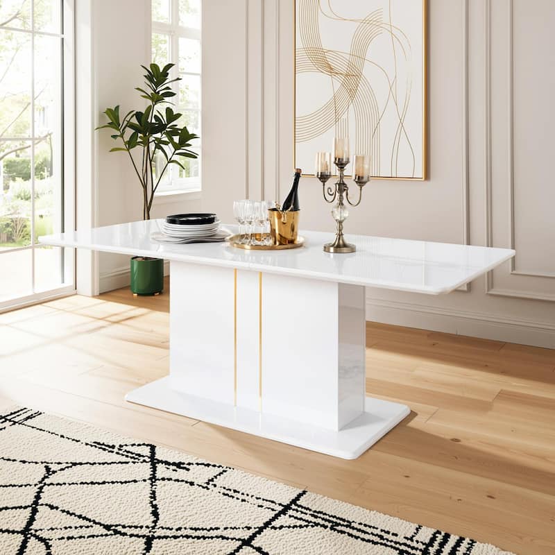 Homy Casa High Glossy White/Gold Extendable Dining Table Rectangular