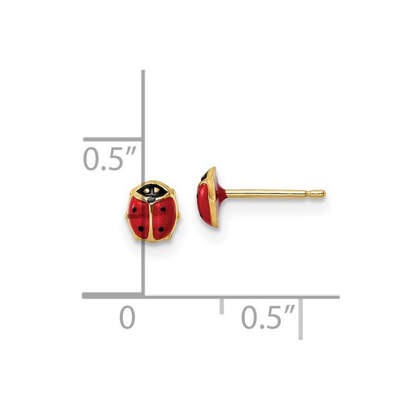 Curata 14k Yellow Gold Polished Enameled Small Ladybug Post Earrings 5x4.5mm