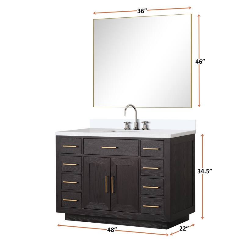 Abbey 48 in W x 22 in D Black Oak Single Bath Vanity, Cultured Marble Top, Faucet Set, and 46 in Mirror