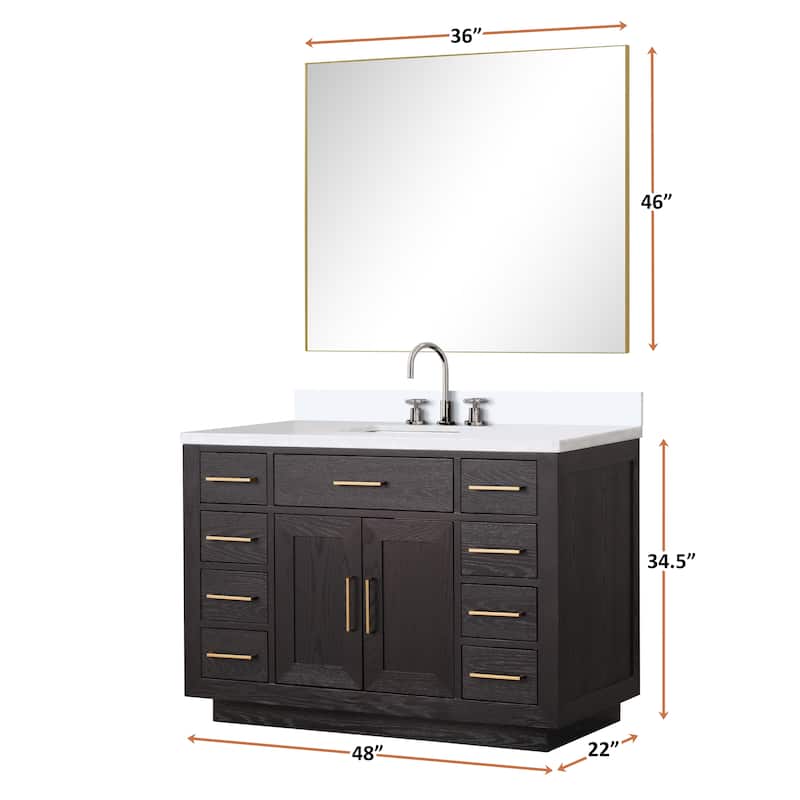 Abbey 48 in W x 22 in D Black Oak Single Bath Vanity and White Quartz Top