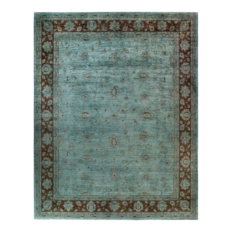 Overton Hand Knotted Wool Vintage Inspired Modern Contemporary Overdyed Blue Area Rug - 11' 9" x 14' 9"