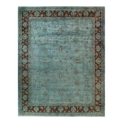 Overton Hand Knotted Wool Vintage Inspired Modern Contemporary Overdyed Blue Area Rug - 11' 9" x 14' 9"