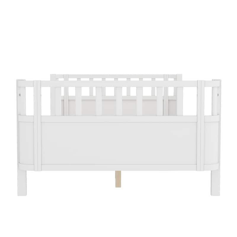 Multi Size Low Platform Bed for Kids with Rounded Corners Guardrails, Detachable Right-side Fence and Open Left-side Design