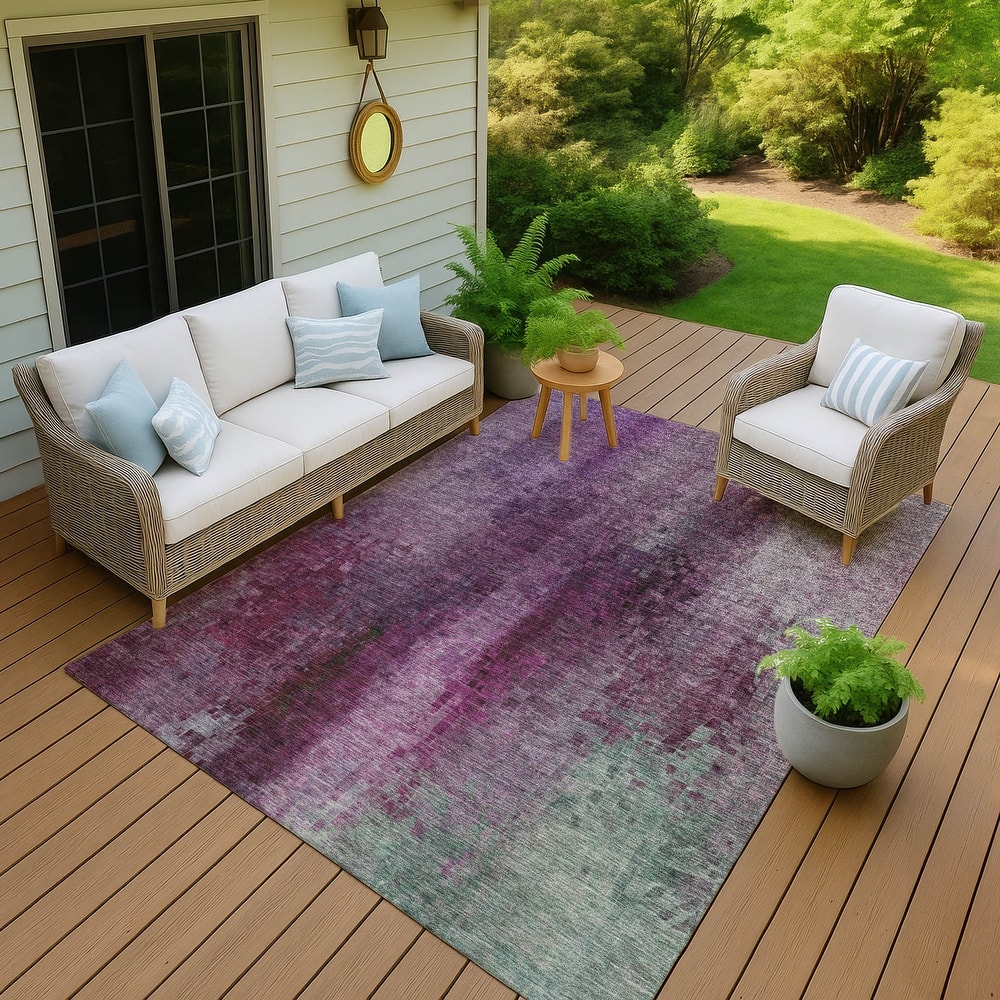 Machine Washable Indoor/ Outdoor Abstract Ombre Chantille Rug