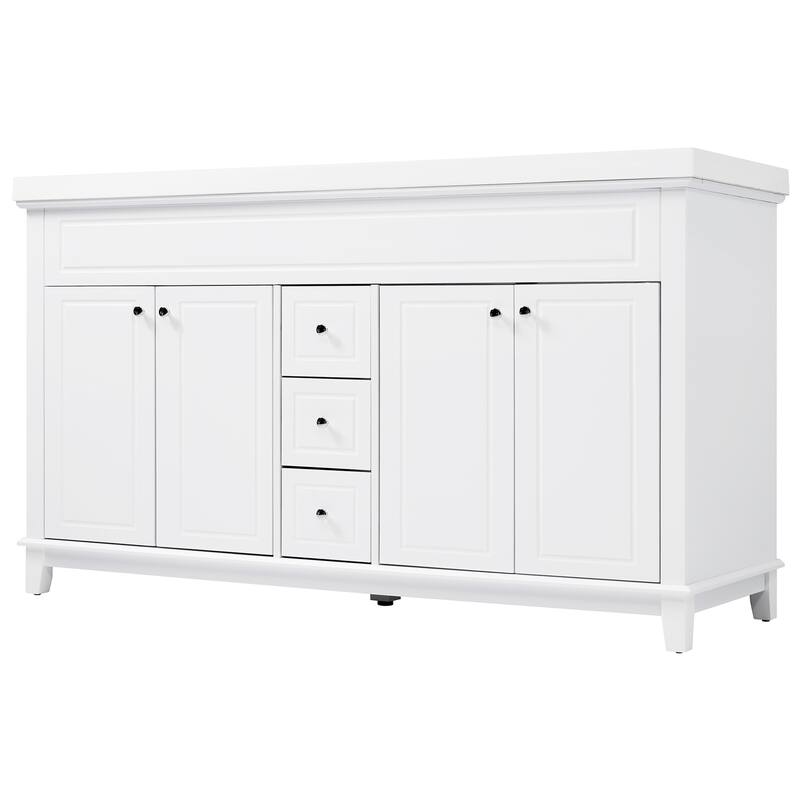 60" Bathroom Vanity-Classic-Wood Legs-Resin Double Sinks with Soft-Close Drawers & Doors.