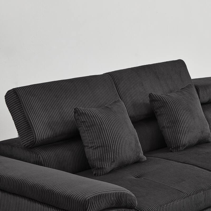 104.3" Pull Out Corduroy Sofa Bed with Storage Chaise
