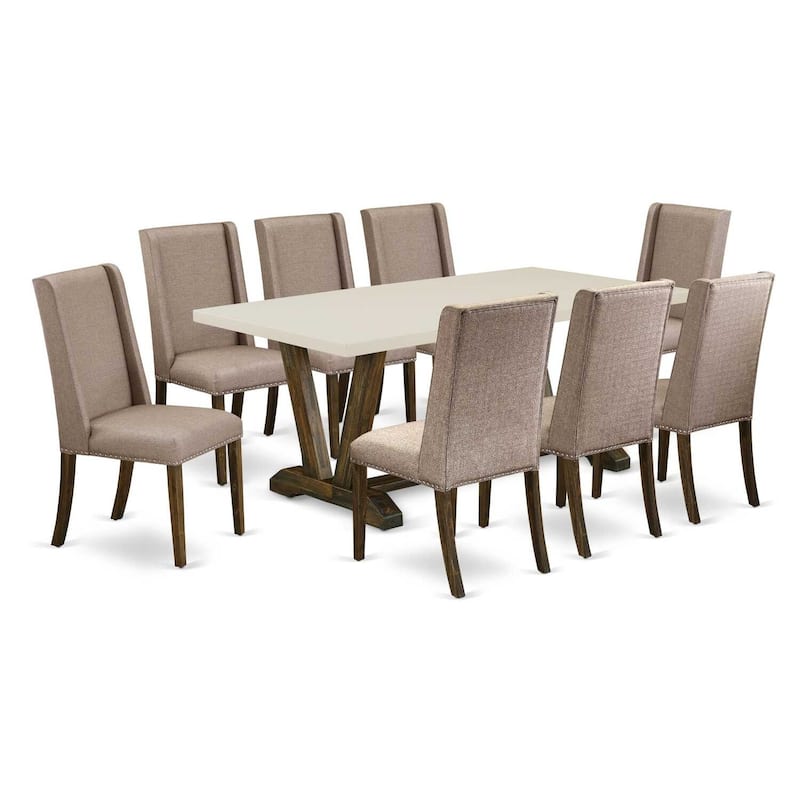 Modern Dining Table Set - 9 Piece Rectangular Table & Parsons Chairs - Solid Wood Frame