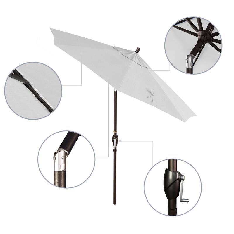 California Umbrella 7.5' Round Crank Lift Push Button Tilt Bronze Aluminum Patio Umbrella with Olefin Royal Blue Fabric