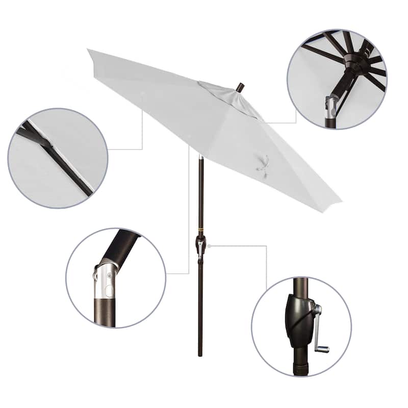 California Umbrella 7.5' Round Crank Lift, Push Button Tilt Aluminum Patio Umbrella, Bronze Pole, Outdoor Rated Red Fabric