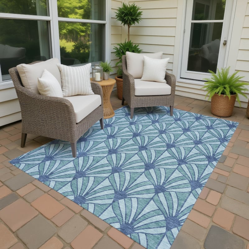 Machine Washable Indoor/ Outdoor Casual Kim Chantille Rug - Teal - 8' x 10'