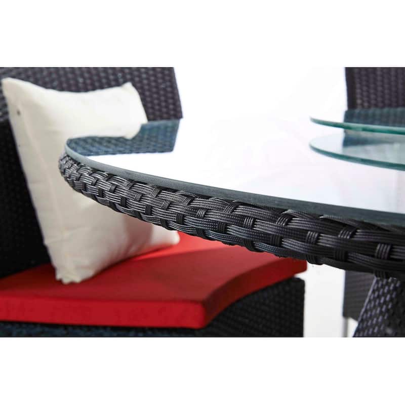 Manhattan Comfort Nightingdale Black 7-Piece Rattan Outdoor Dining Set with Green Cushions