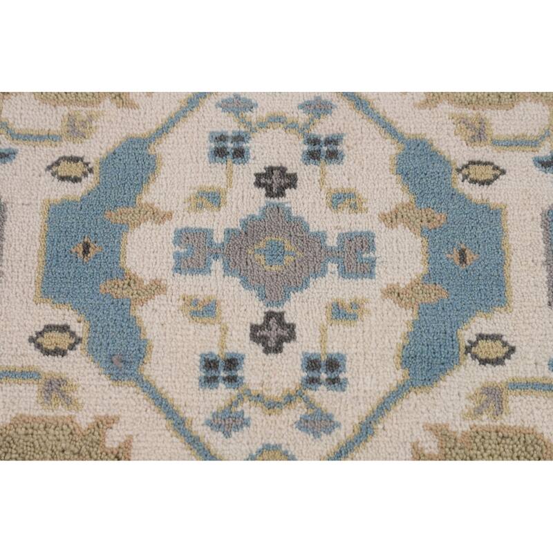 Ivory & Light Blue Oushak Oriental Runner Rug Hand-Knotted Wool Carpet - 2'7"x 7'9"