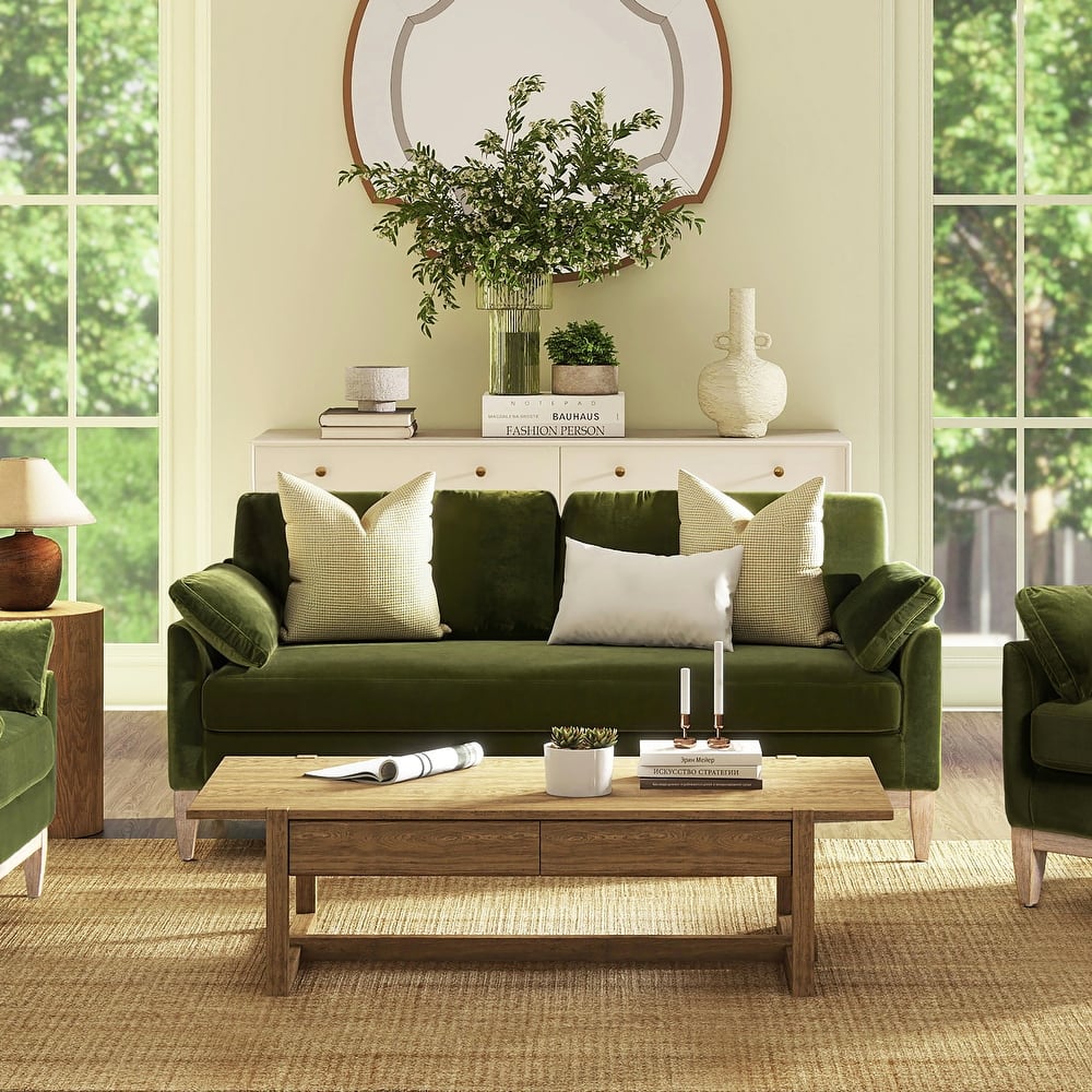 Pasadena 75.5" Velvet Modern Farmhouse Loose Pillow-Back Sofa