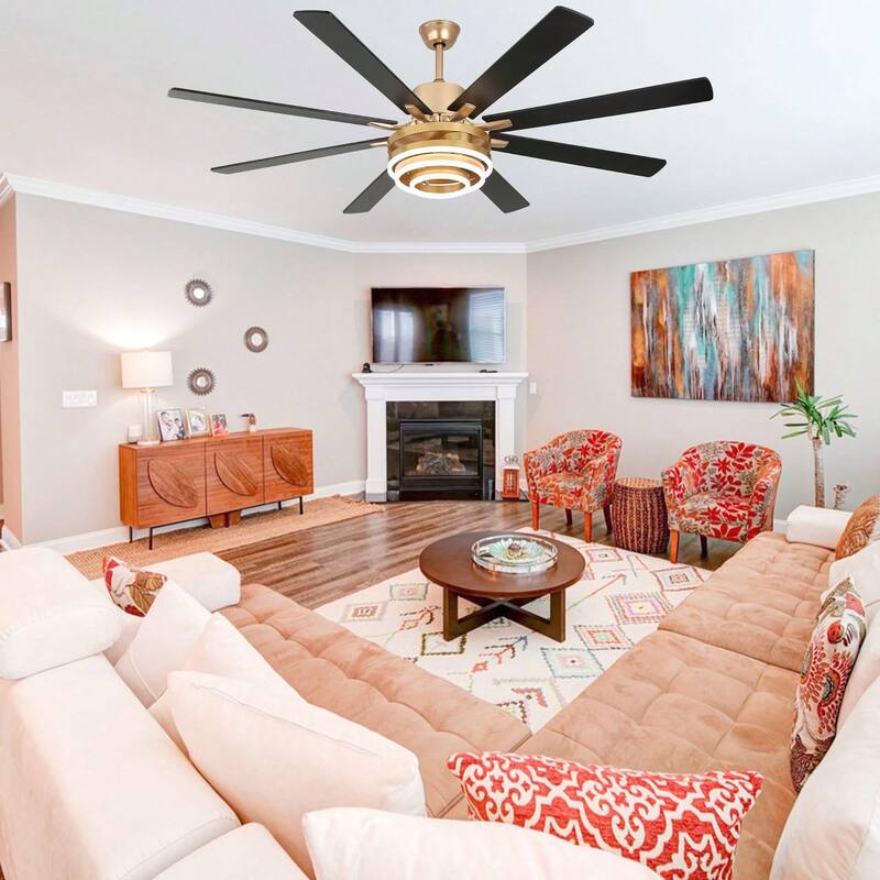 Cusp Barn 52"/72" Modern Large Dimmable LED Ceiling Fan with Lights and Remote, Reversible 8-Blade DC Motor DIY Shape Chandelier
