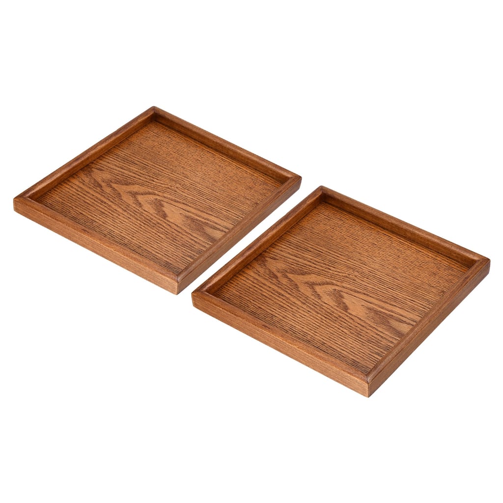 2pcs Wood Serving Tray Square Decorative Platter Home Kitchen Table