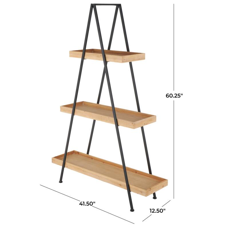 Black Metal 3 Shelf Shelving Unit with Black Metal Triangle Frame